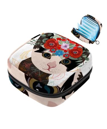 Women's binding-up bags artistic cat with flowers portable menstrual pad bags panty lip inlays tampons women's bandages storage holder for women school office