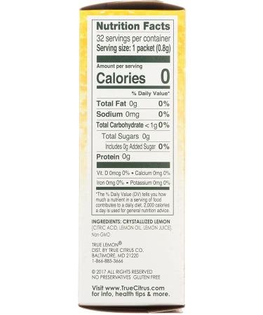 True Lemon Crystallized Packets - 0.9oz | Premium Lemon Flavor | Convenient Powdered Drink Mix - Buy Online on GoSupps.com