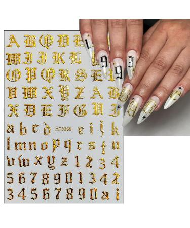 Old English Nail Stickers - 8 Sheets Holographic 3D Alphabet Decals for DIY Manicure | Self-Adhesive Nail Art Supplies | Nail Design for Women & Girls - Buy Online on GoSupps.com