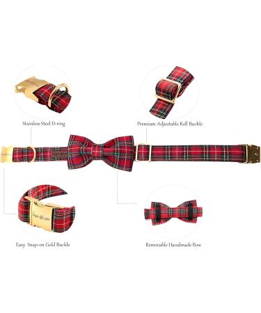 unique style paws Christmas Plaid Dog Collar with Bowtie Durable Adjustable Dog Collars Bow Dog Collar for Small Girl or Boy Dogs S Scottish red - Buy Online on GoSupps.com
