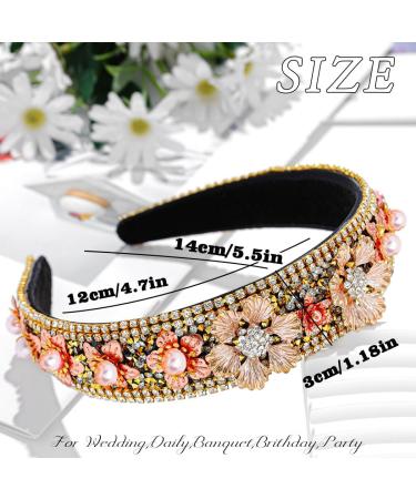 Flayem Rhinestone Flower Headband Glitter Padded Wide Hair Band Bridal Wedding Hair Hoop Accessories for Women and Girls (Gold) - Buy Online on GoSupps.com