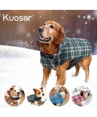 Kuoser Reversible Waterproof Dog Winter Coat - British Style Plaid, Warm & Cozy Jacket for Small Medium Large Dogs (Medium, Green) - Buy Online on GoSupps.com
