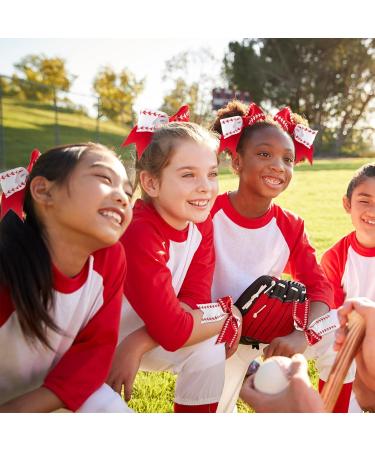 16 Pcs Softball Hair Bows - Baseball Hair Accessories for Girls | Red White Softball Cheer Bows - Ponytail Holder & Headband for Teen Cheerleading - Buy Online on GoSupps.com