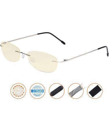 CessBlu Ladies Blue Light Blocking Glasses - Rimless Silver Eyeglasses with Yellow Filter for Anti Glare & UV Protection - Perfect for Reading & Screen Use - Buy Online on GoSupps.com
