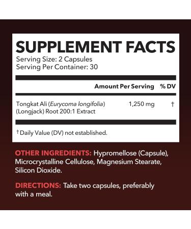 Longjack Tongkat Ali for Men - 200:1 Extract 1 250mg - Boost Male Health Performance & Energy - 60 Capsules - Buy Online on GoSupps.com