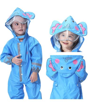 De feuilles Kids Button Rain Suit | Waterproof Hooded Raincoat Jumpsuit 4-6 Years Blue Elephant - Buy Online on GoSupps.com