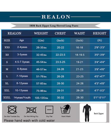 REALON Kids 3mm Neoprene Wetsuit | Long Sleeve Fullsuit for Boys Girls | Thermal Swimsuit for Swimming Diving Surfing | Gray - Large - Buy Online on GoSupps.com