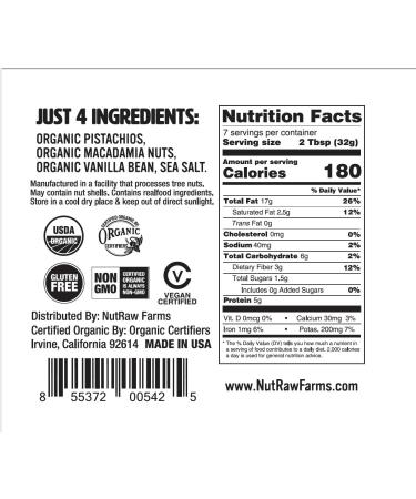 Nutrawbar Organic Superfood Spread - Raw Pistachio + Macadamia Butter - 8oz (1 Pack) - Buy Online on GoSupps.com