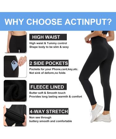 ActinPut Women's High Waist Thermo Leggings - Winter Warm Iron Running Yoga Pants with Pockets - Black & Blue L-XL - Buy Online on GoSupps.com