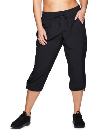 RBX Active Women's Plus Size Fashion Lightweight Woven Body Skimming Drawstring Cargo Capri Pant Jet Black 2X