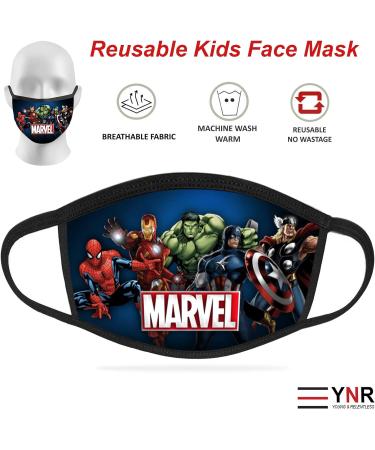 YNR Kids Boys Girls Face Mask Washable Breathable Reusable Mouth Protection Fun Printable Marvel - Buy Online on GoSupps.com