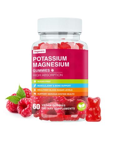 Potassium Magnesium Gummies - High Absorption Magnesium Glycinate & Potassium Citrate Plus Coenzyme Q10 DHA D3 Mineral & Calcium for Zzz Leg Cramps & Muscle - 60 Raspberry Gummies