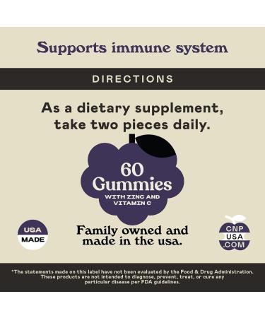 Elderberry Gummies - 60 Count Natural with Zinc Vitamin C & Elderberry (Sambucas) - Buy Online on GoSupps.com