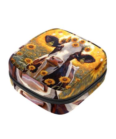 Sunflower Flowering Cow Women Binding Storage Pocket Menstrual Pocket Portable menstrual cup pocket with zipper for teenagers girls women women color 8