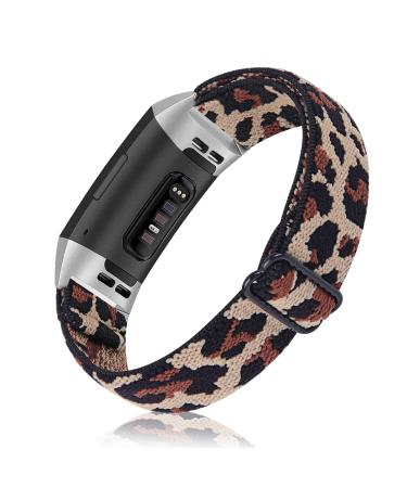 Joyozy Adjustable Elastic Bands Compatible for Fitbit Charge 3/Fitbit Charge 4/Charge 3 SE, Stretchy Soft Leopard Cheetah printed Women Girls Cute Dress Leopard Pattern