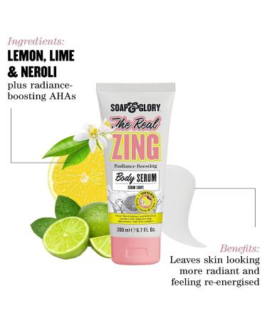 Soap & Glory The Real Zing Body Serum - Radiance Boosting Moisturizer with AHA Fruit Complex - Citrus Scented, Skin Brightening - 200ml - Buy Online on GoSupps.com