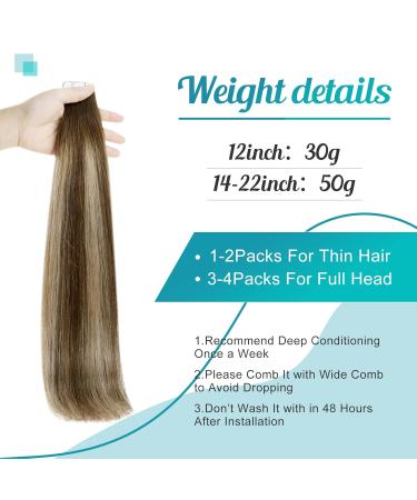 Fshine Tape In Extensions - Real Hair Balayage Brown 35cm | Dark Brown & Caramel Blonde Skin Weft Hair Extensions #4/24/4 & #4/27/4 | 50g - Buy Online on GoSupps.com