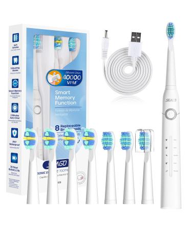 Sonic Electric Toothbrush Rechargeable Power Toothbrush with 8 Brush Heads Sonic Toothbrushes 40 000 VPM 5 Cleaning Modes with Teeth Whitening Gift for Family White