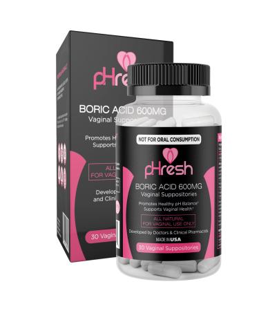 pHresh Boric Acid Suppositories - Intimate Support for Women - Supports Vaginal Health & Promotes Healthy pH Balance - 30 Suppositories for Women - Made in The USA