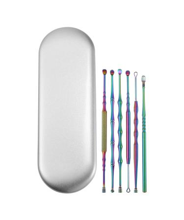 VOCOSTE 6Pcs Stainless Steel Ear Cleansing Tool Set Ear Cleaner Ear Care Set Anti-slip Design with Storage Case Multicolor