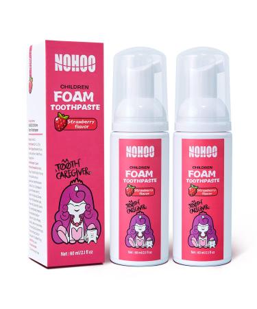 NOHOO Foam Toothpaste Kids with Fruit Flavor, 2 Pack Fluoride Free Natural Formul, Foam Toothpaste for Electric Toothbrush,Suitable for Toddler's Oral Cleaning and Cavity Prevention Strawberry Flavor 2.1 Fl Oz (Pack of 2)