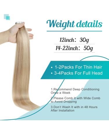 FSHINE Real Hair Tape-In Extensions - 35cm Gold Blonde Highlight #16P22 - 50g Invisible Double-Sided 20 Pieces - Buy Online on GoSupps.com