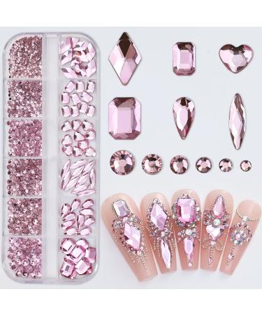 Doyizz Pink Crystal Nail Art Rhinestones - 3D Multi Shapes Flatback Gems for Nail Design & Crafts - Buy Online on GoSupps.com
