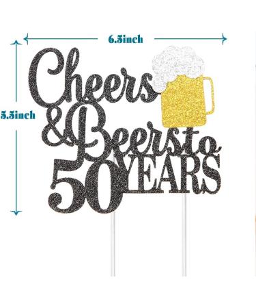 Cheers & Beers to 50 Years Cake Topper Happy 50th Birthday Cake Topper 50th Anniversary Party Supplies Black Glittery - Buy Online on GoSupps.com