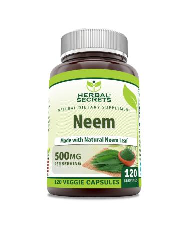 Herbal Secrets Neem Supplement | 500 Mg Per Serving | 120 Veggie Capsules | Non-GMO | Gluten Free | Made in USA