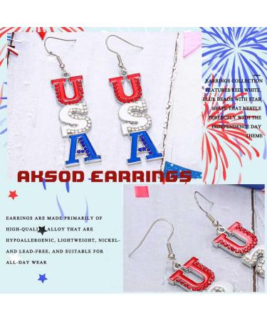 Independence Day Earrings - Sparkly Rhinestone American Flag Dangle Earrings for 4th of July - Patriotic Jewelry for Women - Buy Online on GoSupps.com
