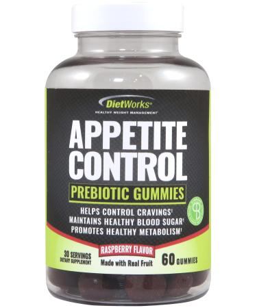 DietWorks Appetite Control Gummies, Suppressant for Weight Loss, Feel Fuller Faster, Raspberry Flavor, Black and Green, 60 Count