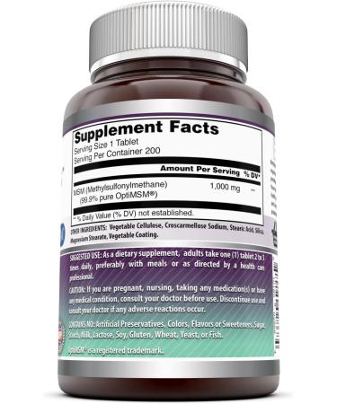 Amazing Formulas OptiMSM 1000mg Tablets - Supports Connective Tissue, Healthy Aging, Joint Function & Skin Health - 200 Count (Non-GMO, Gluten Free) - Buy Online on GoSupps.com