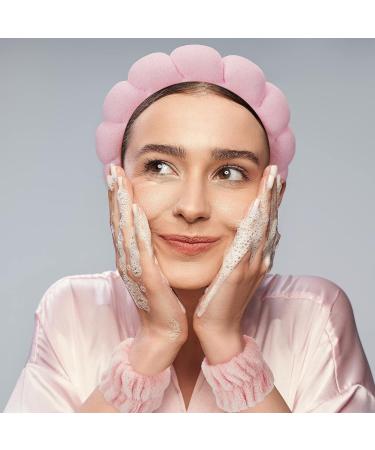 6 Pcs Spa Headband Wrist Washband Set - White Pink Makeup Face Wash Wristbands for Women Girls - Buy Online on GoSupps.com