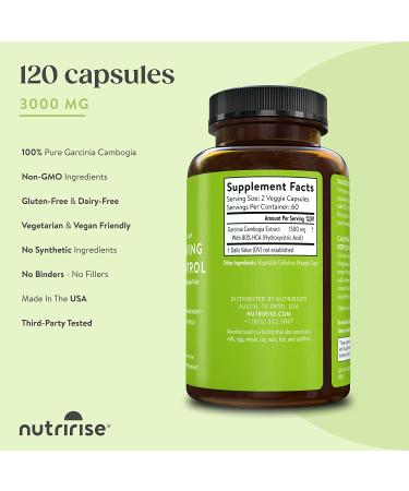 NutriRise Pure Garcinia Cambogia Extract - 120ct with 80% HCA - Weight Management, Appetite Control, Energy Metabolism - Carb Blocker Supplement - Buy Online on GoSupps.com