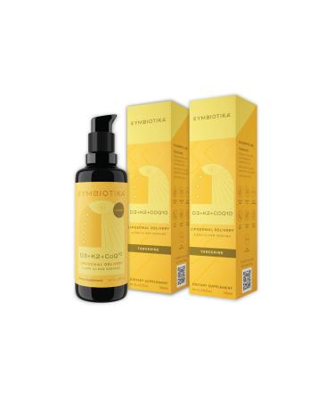 CYMBIOTIKA Vitamin D3 + K2 + CoQ10 Liquid Vitamin D Supplement for Immune Support Heart Health & Bone Health Energy Booster Liposomal Delivery Vegan Tangerine Flavor 2pck (4.0 fl oz.) 2 Fl Oz (Pack of 2)