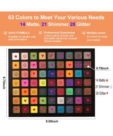 63 Colors Glitter Shimmer Matte Eyeshadow Palette for Older Eyes - High Pigment Eye Shadow Palette with Glitter Gel Glue - Matte Makeup Palette - 1 Count - Buy Online on GoSupps.com