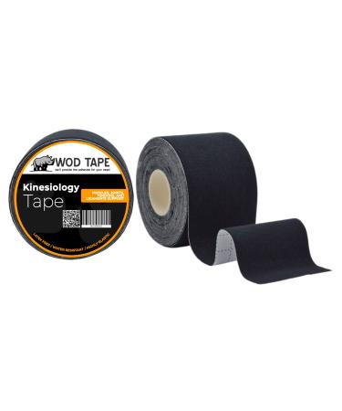 WOD ST-CKT Strong Kinesiology Tape Black Uncut - (Pack of 2) Water Resistant Highly Elastic Hypoallergenic Kinesiology Sports & Physio Sports Tape for Muscle Joint Tendon and Ligament Support.