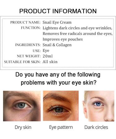 Snail Eye Cream Anti Aging Under Eye Cream For Dark Circles And Puffy Eyes Skincare Remove Eye Bag Fade Fine Line Crow'S Feet Firm Lift That Delicate Skin Under Your Eyes - Buy Online on GoSupps.com