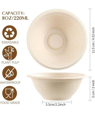 150 Pack 8 oz Compostable Paper Bowls - Biodegradable Sugarcane Bowls for Ice Cream, Desserts, Pet Food - 8oz Disposable Soup Bowls - Buy Online on GoSupps.com