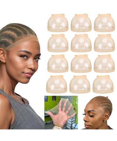 Atimiaza 12Pcs HD Wig Cap for Lace Front Wig Ultra-Thin & Stretchy HD Wig Cap Invisible & Breathable Stocking Bald Caps for Wig Transparent Brown HD Wig Cap Bulk for Women (12 Pcs/Pack)