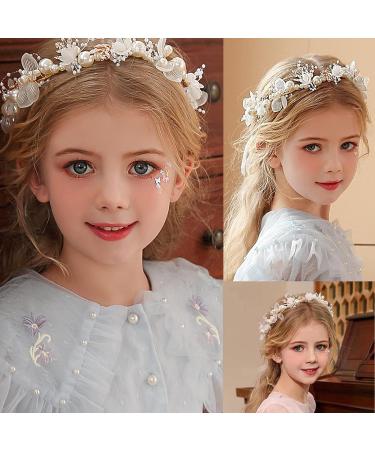 Wedding Flower Girl Headpiece Set | Bridal Hair Vines | Princess Hair Accessory | Rhinestone Pearl Headband for Women & Girls | Perfect for Communion, Wedding, Prom & Photography - Buy Online on GoSupps.com