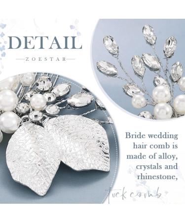 Zoestar Flower Wedding Hair Combs Silver Beads Bridal Hairpiece Rhinestone Leaf Hair Accessories for Women and Girls - Buy Online on GoSupps.com