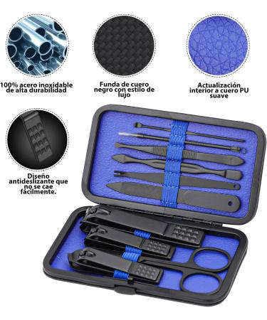 Glamne 10 in 1 Manicure Set - Professional Stainless Steel Nail Clippers & Care Tools with Leather Travel Case - Blue - Perfect for Travel & Home Use - Buy Online on GoSupps.com