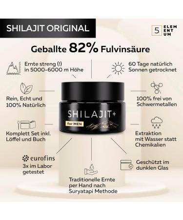 5 elementum Shilajit Pure Himalaya Bio 50 g original resin with 82 fulvic acid and 87 minerals natural Mumijo high dosage dark glass jar + measuring spoon 500 mg Shilajit Pure Organic - Buy Online on GoSupps.com