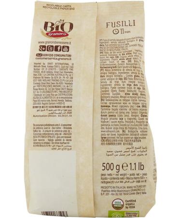  Granoro GRANORO Organic Whole Grain Fusilli Pasta 500g - Pack of 4 - Buy Online on GoSupps.com