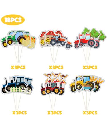 Colorful Farm Tractor Cupcake Toppers Tractor Themed Happy Birthday Dessert Toppers - Barnyard Cartoon Cupcake Decor - Baby Shower Party Decoration - Buy Online on GoSupps.com