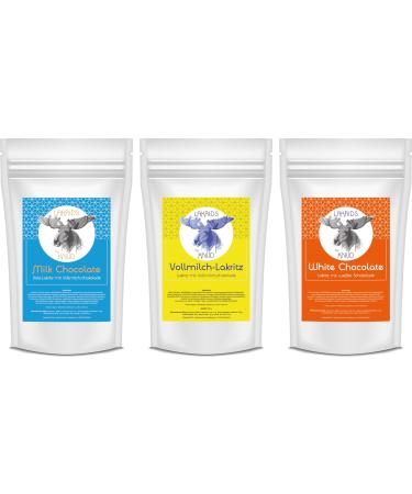 Lakrids Knud |3 pack of licorice sample set - licorice coated with chocolate - white chocolate & whole milk chocolate - Salzlakritz