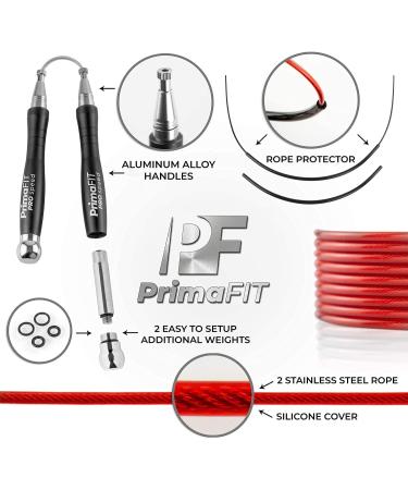 Primafit Pro Speed Jump Rope for Adults | Adjustable 3m Fitness Jump Rope with Weights 2 Ball Bearings & Anti-Slip Handles - Perfect for Boxing MMA & CrossFit - Buy Online on GoSupps.com