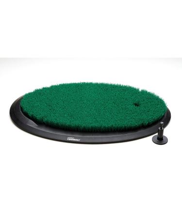 Fiberbuilt Flight Deck Golf Hitting Mat - Oval Shape Outdoor/ Indoor Real Grass-Like Performance Golf Mat with Durable Adjustable Height Tee, Black/Green, 21.25" x 13.5" x 1.75"