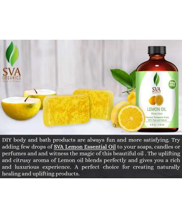 SVA 100% Pure Cold Pressed Lemon Essential Oil 4 OZ (118 ML) - Virgin/Unrefined for Hair, Skin Care, Aromatherapy - Buy Online on GoSupps.com